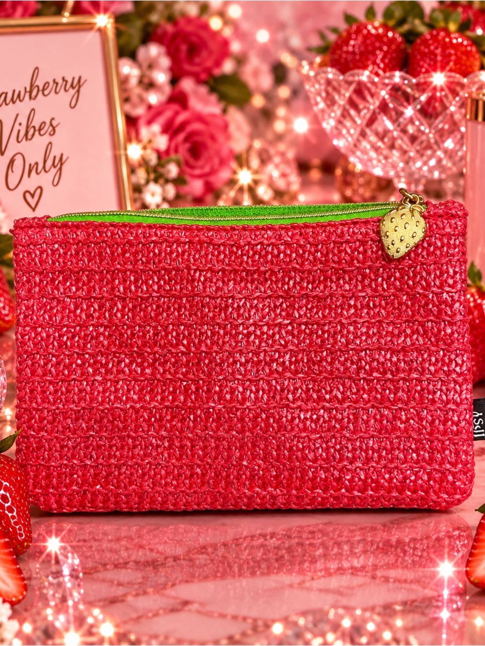 Ipsy Strawberry Faux Straw Strawberry Cosmetic Bag